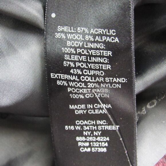 COACH DOUBLE BREASTED LONG WOOL BLEND PLAID PEACOAT IN DARK CRANBERRY SZ S - Picture 6 of 6